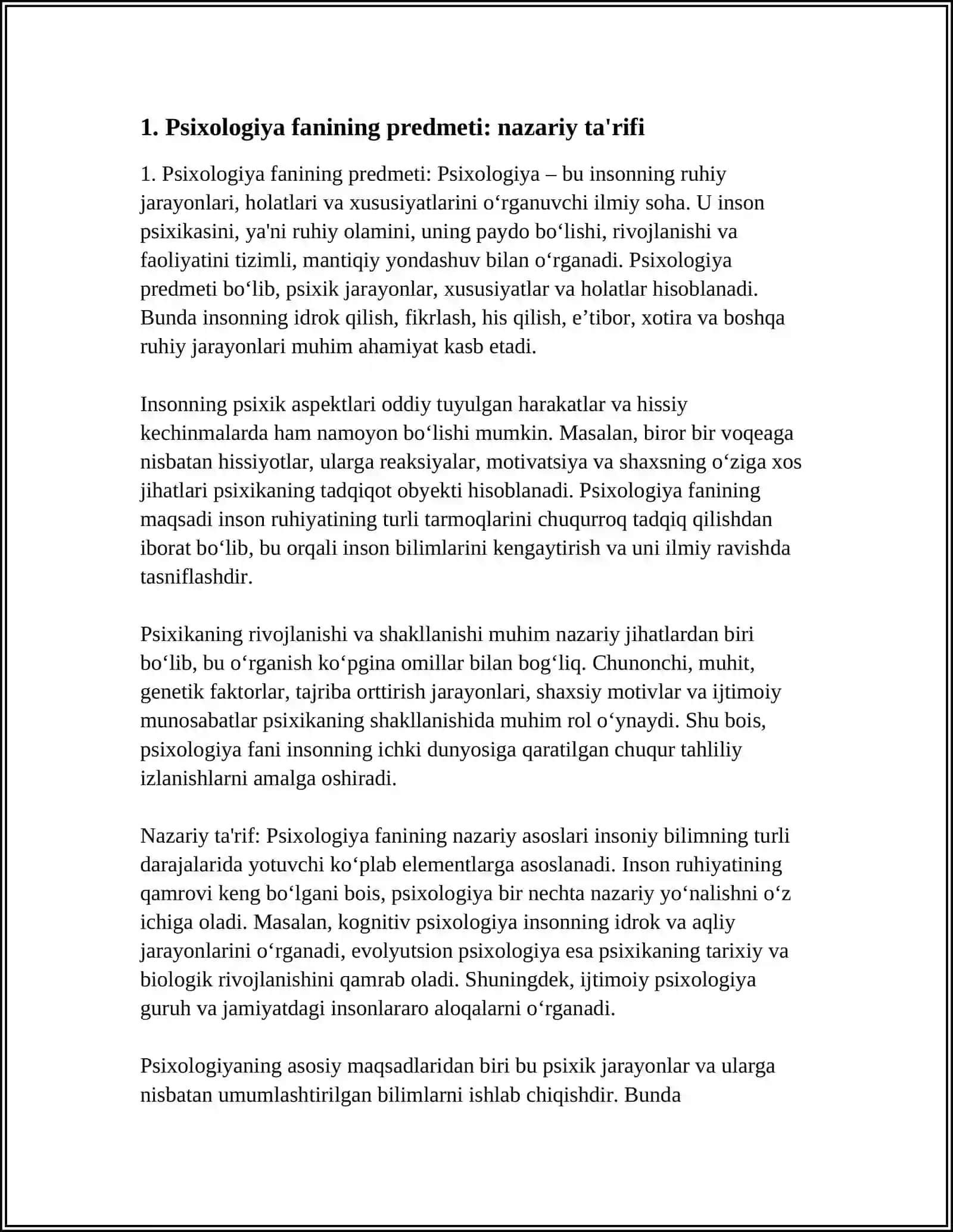 Psixologiya Fanining Predmeti, Maqsad va Vazifalari 3