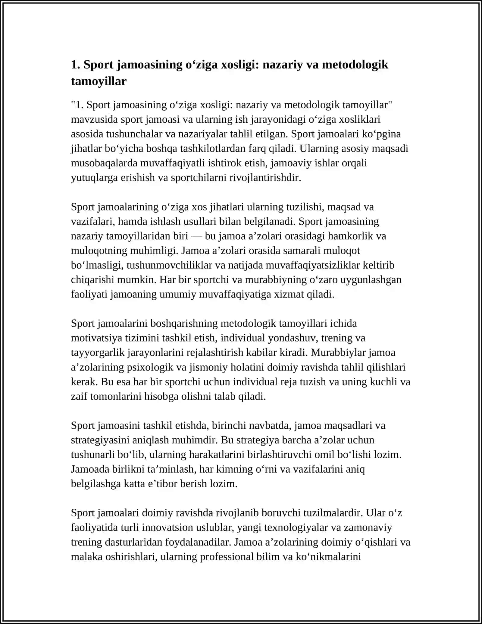 SPORT JAMOASINING O‘ZIGA XOSLIGI VA SPORTCHIDA SPORTGA XOS SPESIFIK XARAKTER XUSUSIYATLARNI SHAKLLANTIRISHDAGI O‘RNI 3