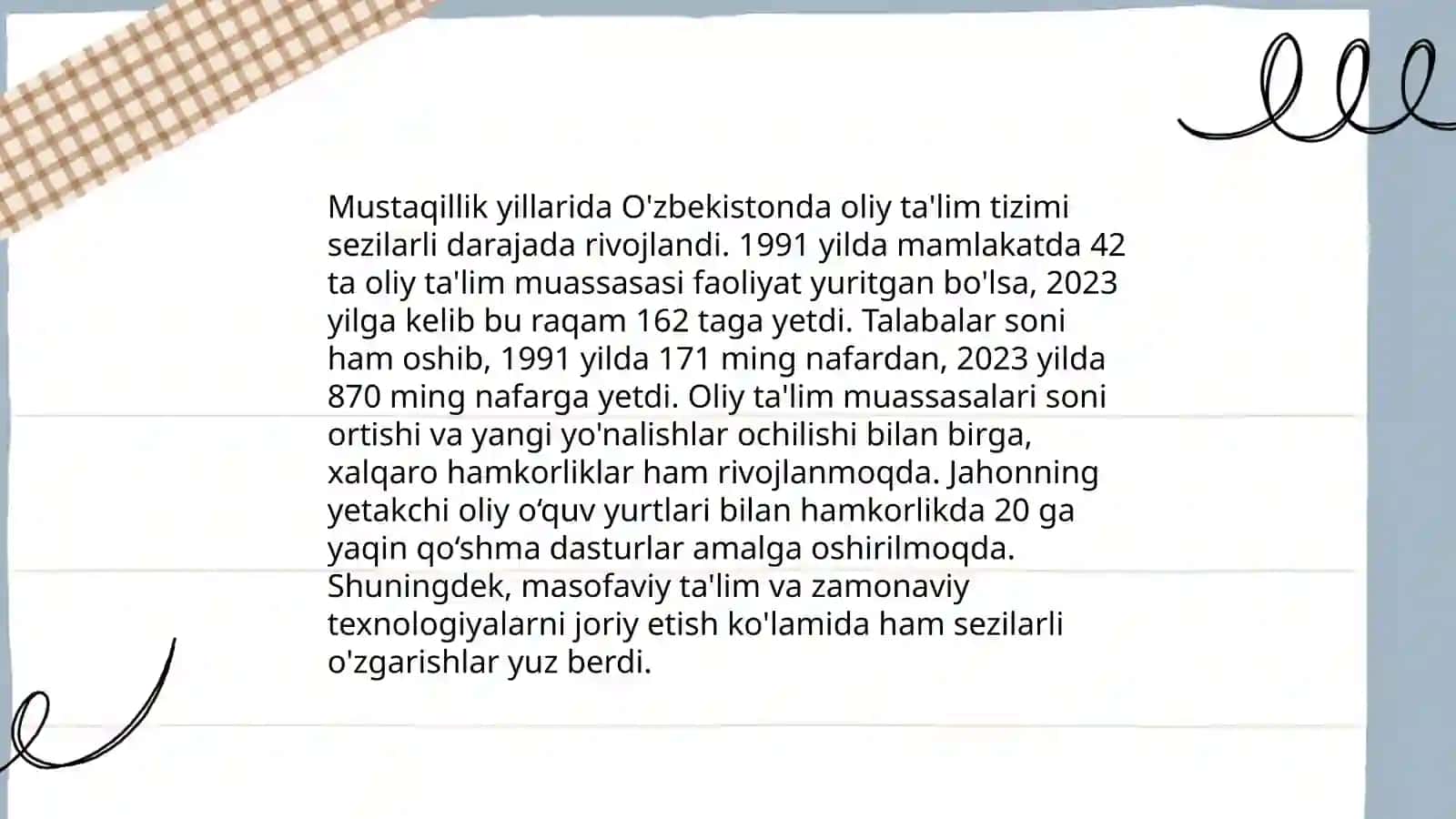 O'zbekistonda fan, ta'lim, sport, san'at, adabiyot va sog'liqni saqlash tizimi 3