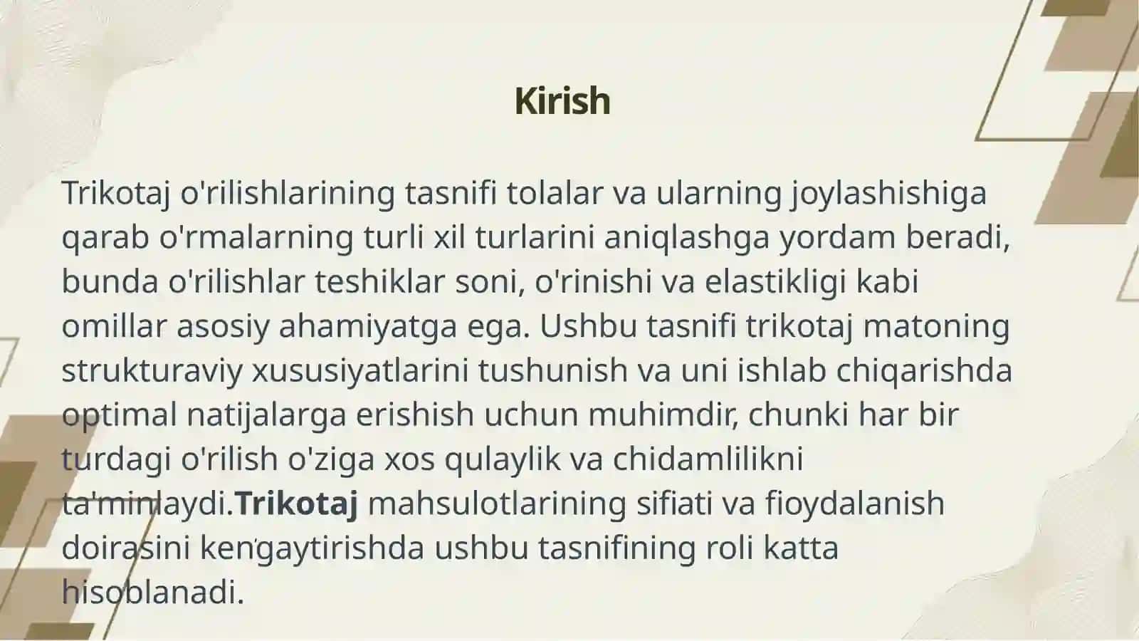 Trikotaj o'rilishlarining tasniffi 3