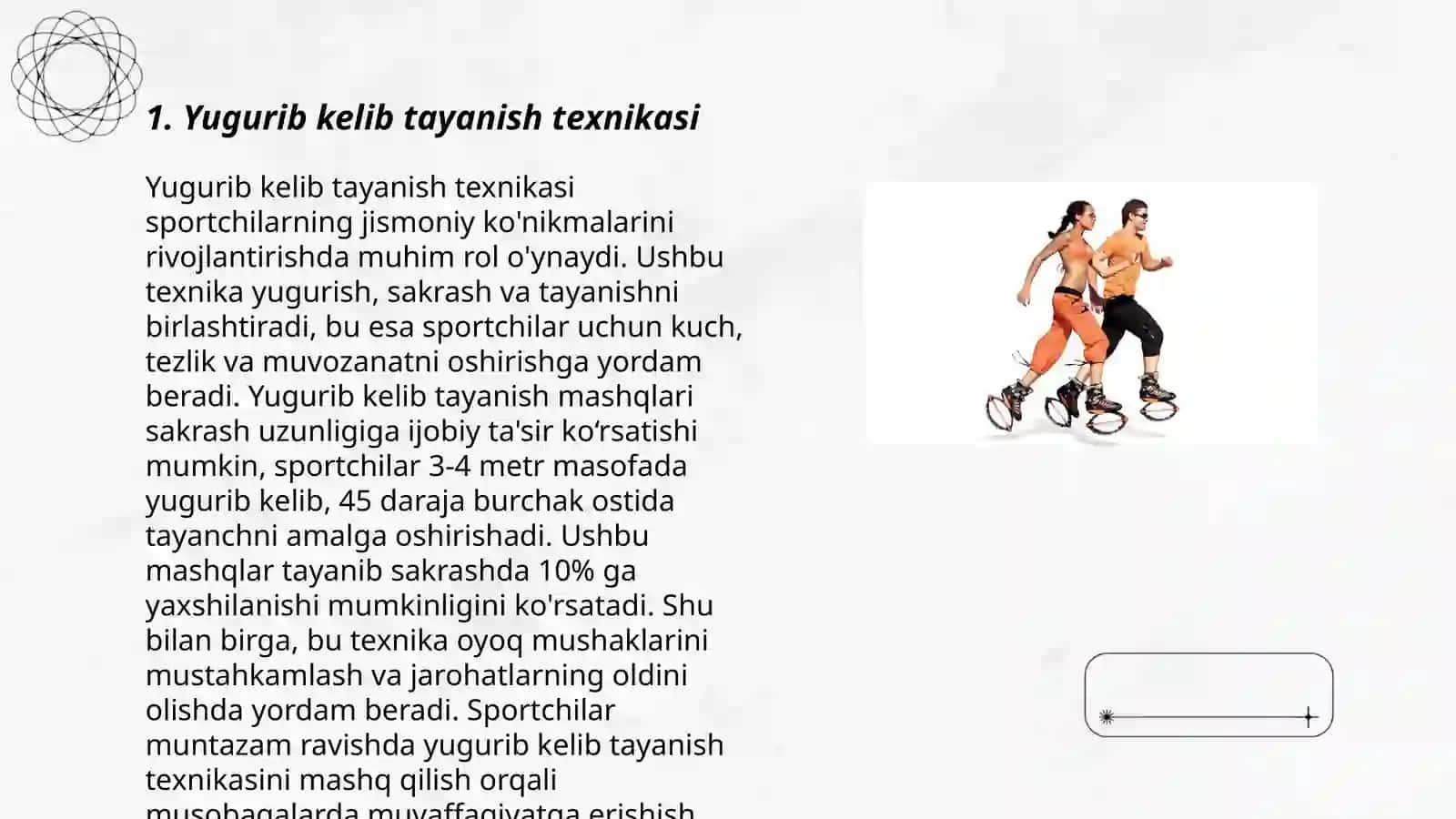 Yugurib kelib tayanish texnikasi 3
