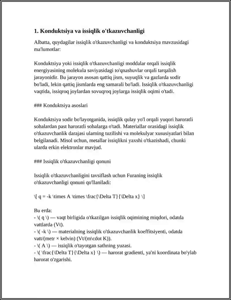 ISSIQLIK O'TKAZUVCHANLIGI. ISSIQLIK UZATISH TURLARI 3