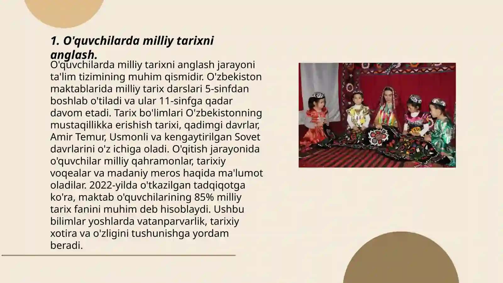 O'QUVCHILARNING O'Z MILLIY TARIXIGA VA MADANIYATIGA MUNOSABATLARI 3