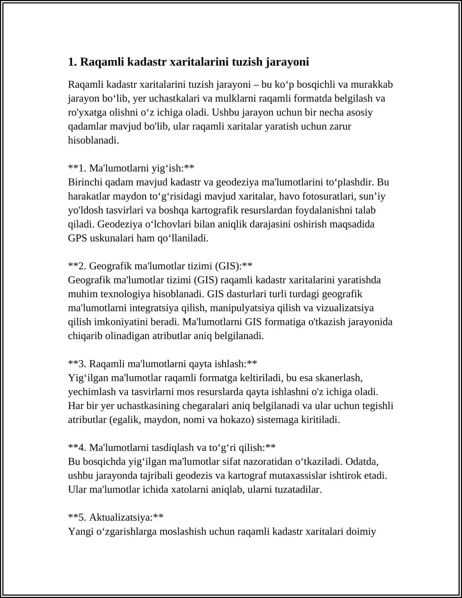 RAQAMLI KADASTR XARITALARINI TUZISHNING ASOSIY TEXNOLOGIK JARAYONLARI 3