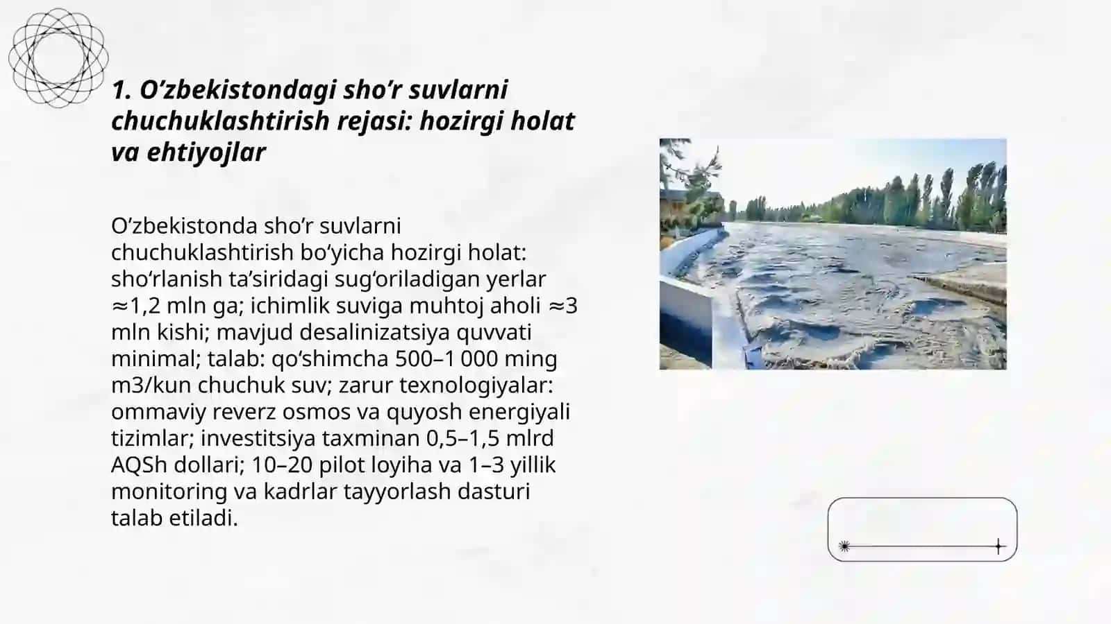 O’zbekistondagi sho’r suvlarni chuchuklashtirish rejasi 3