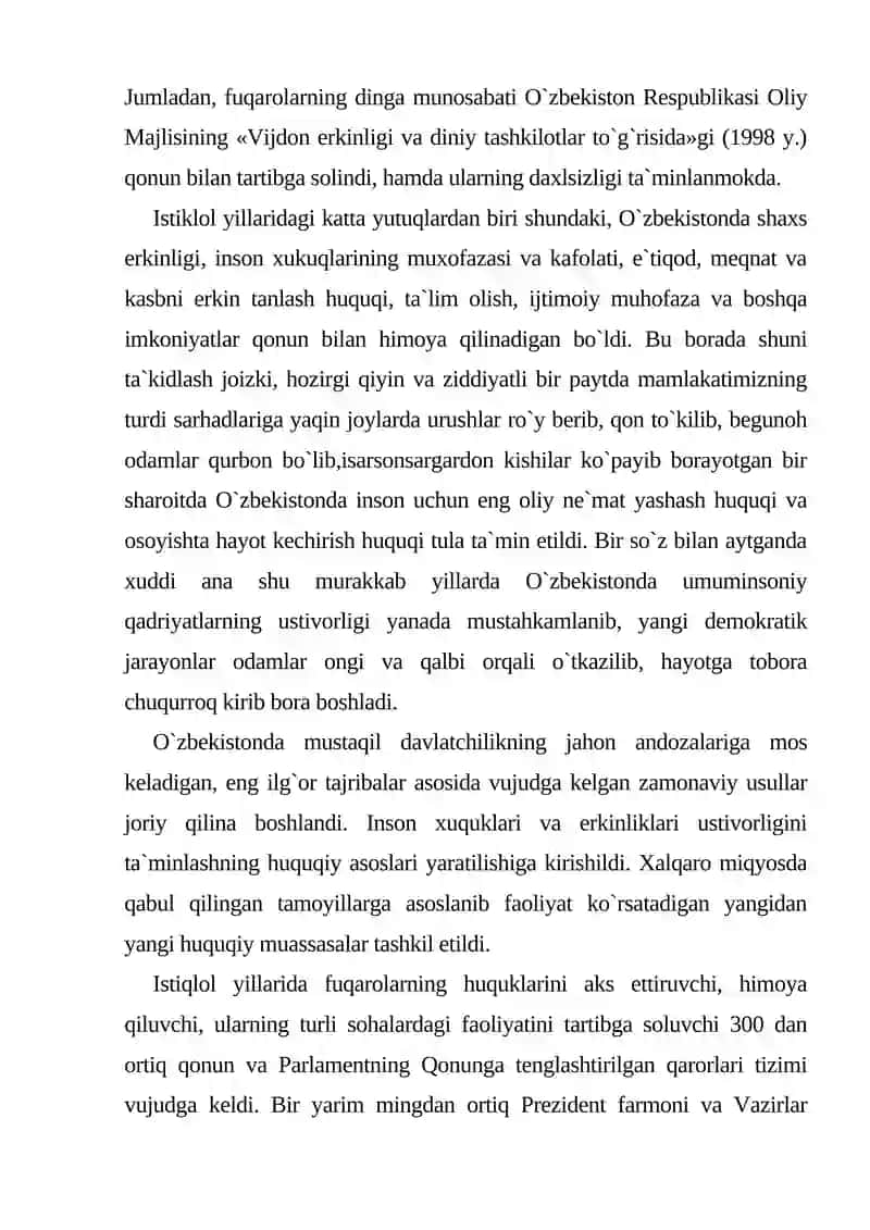 O`zbekistonda inson huquqlari va erkinliklari kafolatining yaratilishi 3