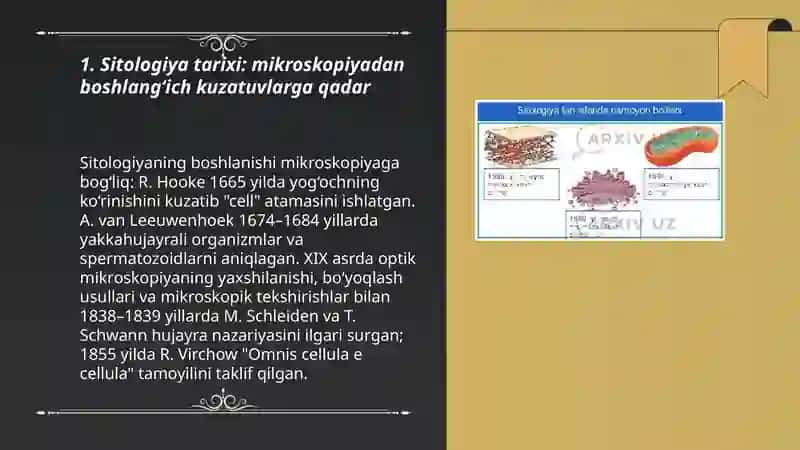 Umimiy sitologiya asoslari, tarixi va oʻrganish uslublari 3