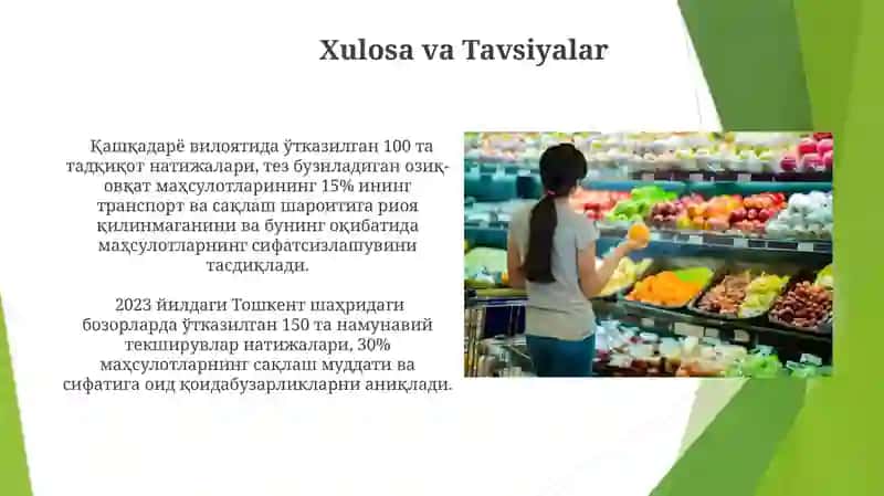 Tez buziluvchi ovqat mahsulotlarining toʻla sifatligini baxolash 3