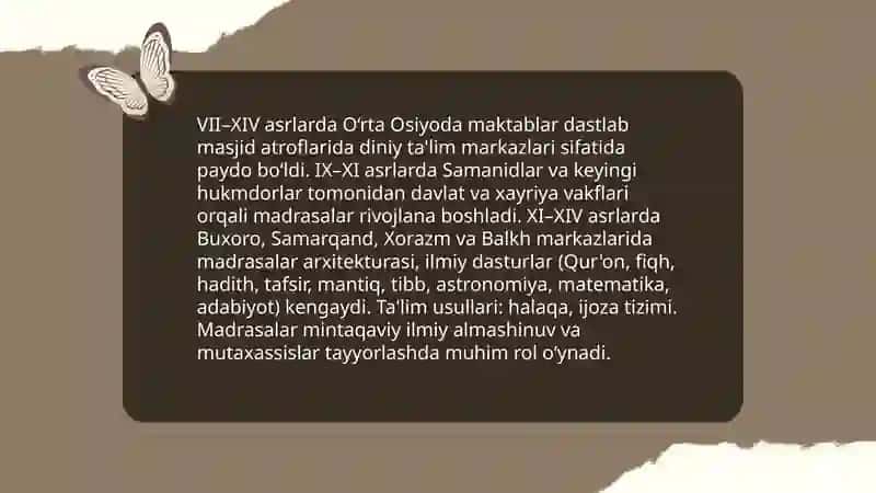VII–XIV asrlarda O‘rta Osiyoda maktab va madrasalar 3