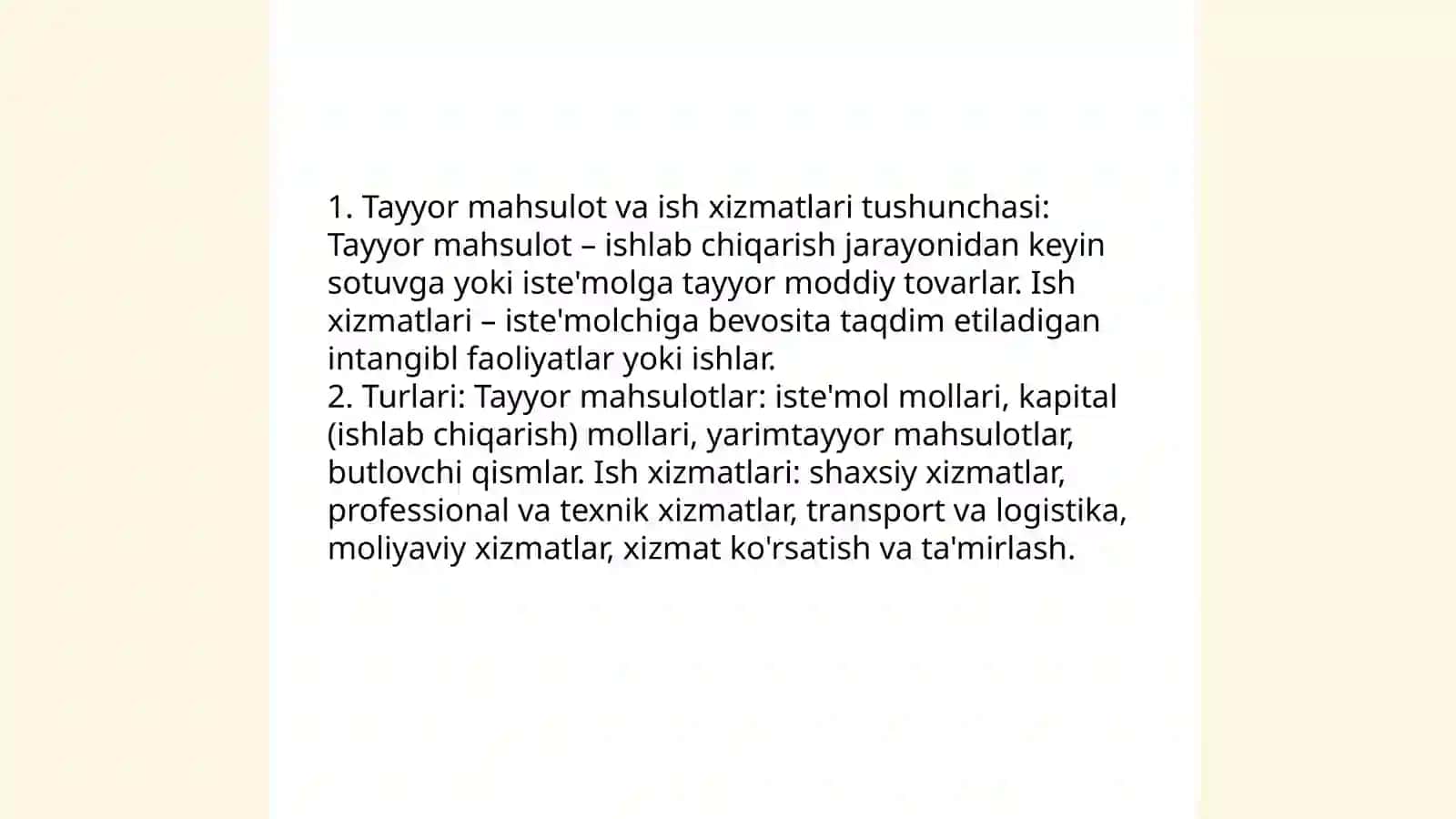Tayyor maxsulot (ish xizmat)larni turkumlash va baholash mavzusi boyicha taqdimot yaratish 3