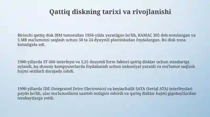 Qattiq disk qurilmasi va uning asosiy xususiyatlari 3