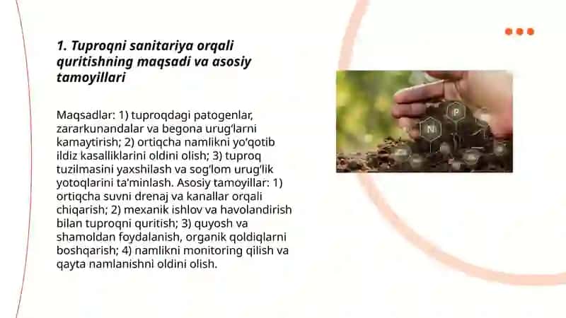 Tuproqni sanitariya tomonidan quriqlash. Tuproqni sog'lomlashtrish yo'llari 3