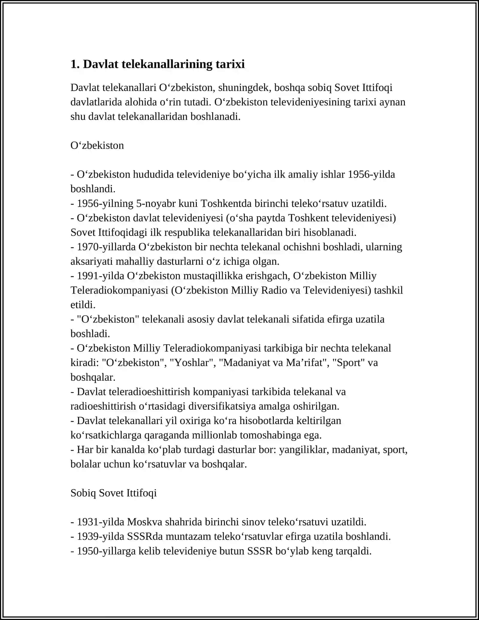 DAVLATGA QARASHLI TELEKANALLARNI O'RGANISH 3