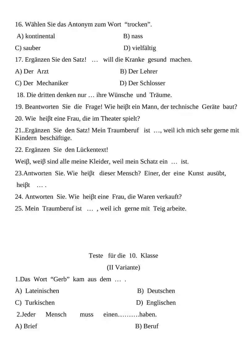 Teste für die 10. Klasse 3