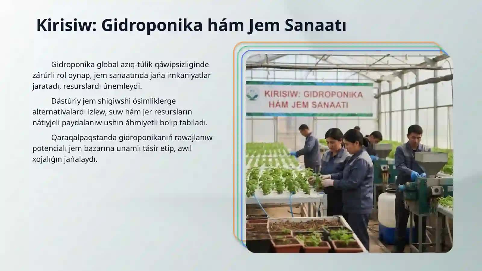 Gidroponika ónimlerin aralas jem komponentleri sipatinda qollaw ha'm orin almastiriw imkaniyatlari 3