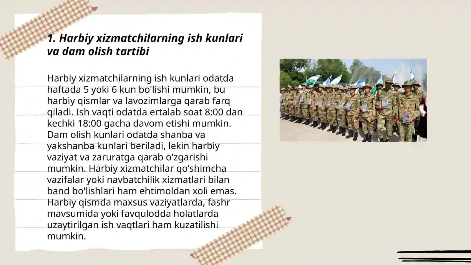 Harbiy xizmatchilarning mehnat sharoitlari 3