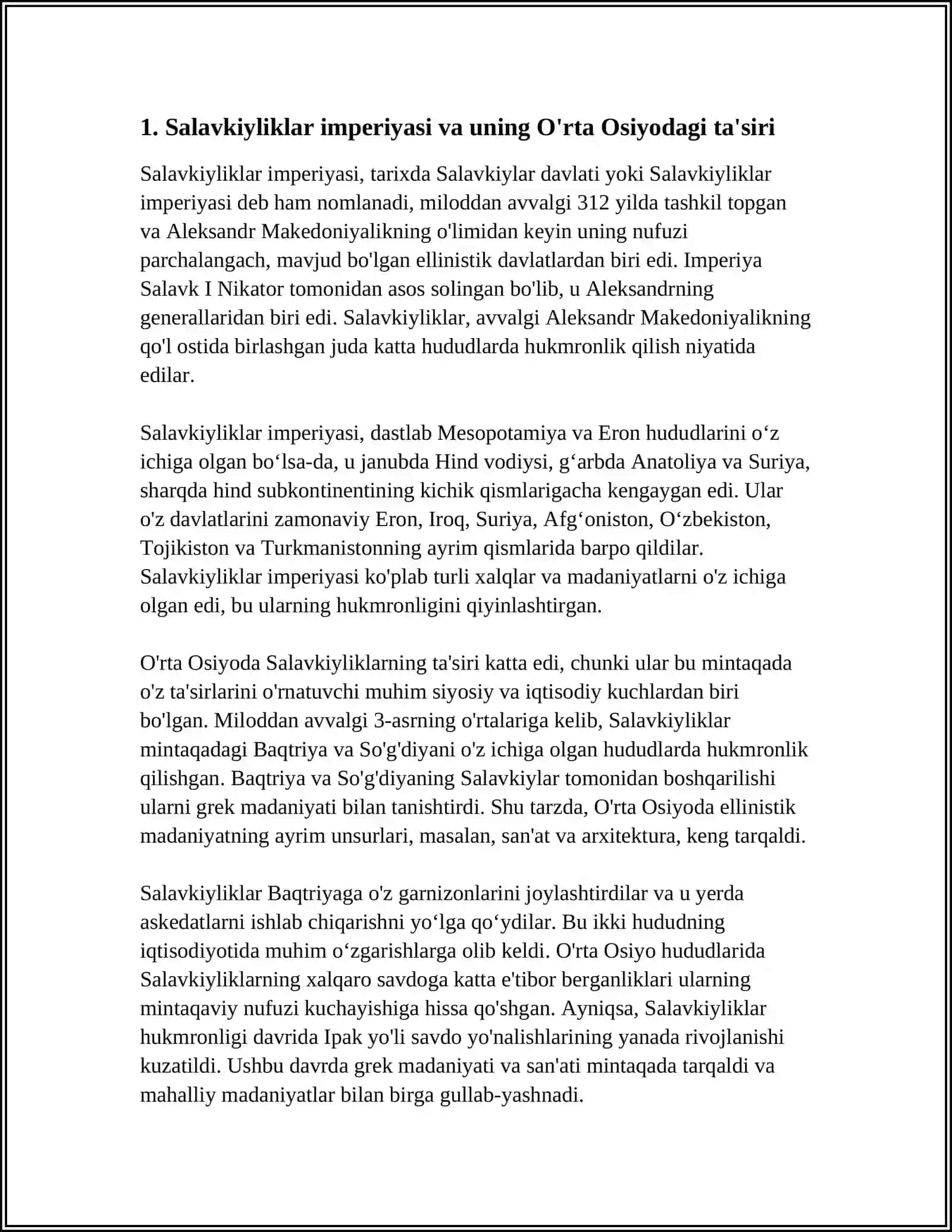 O'RTA OSIYONING SALAVKIYLAR, YUNON-BAQTIRYA DAVLATLARI DARIDAGI TARIXIY GEOGRAFIYASI 3