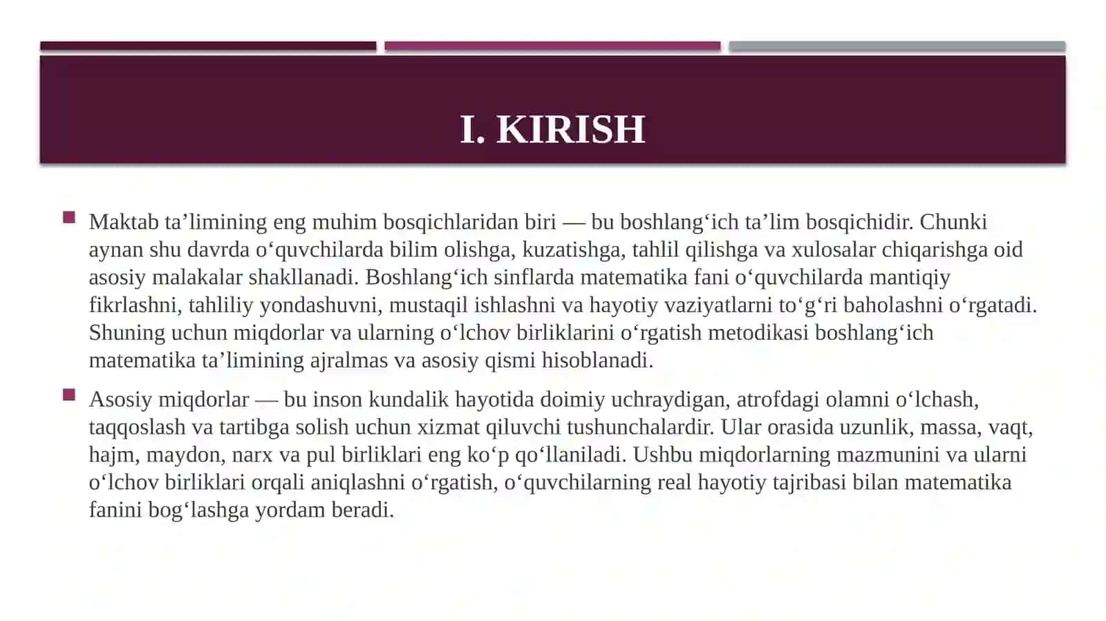 BOSHLANGʻISCHSINFLARDA ASOSIY MIQDORLAR VA ULARNIOʻLCHOVBIRLIKLARINIOʻRGATISHMETODOLOGIYASI 3