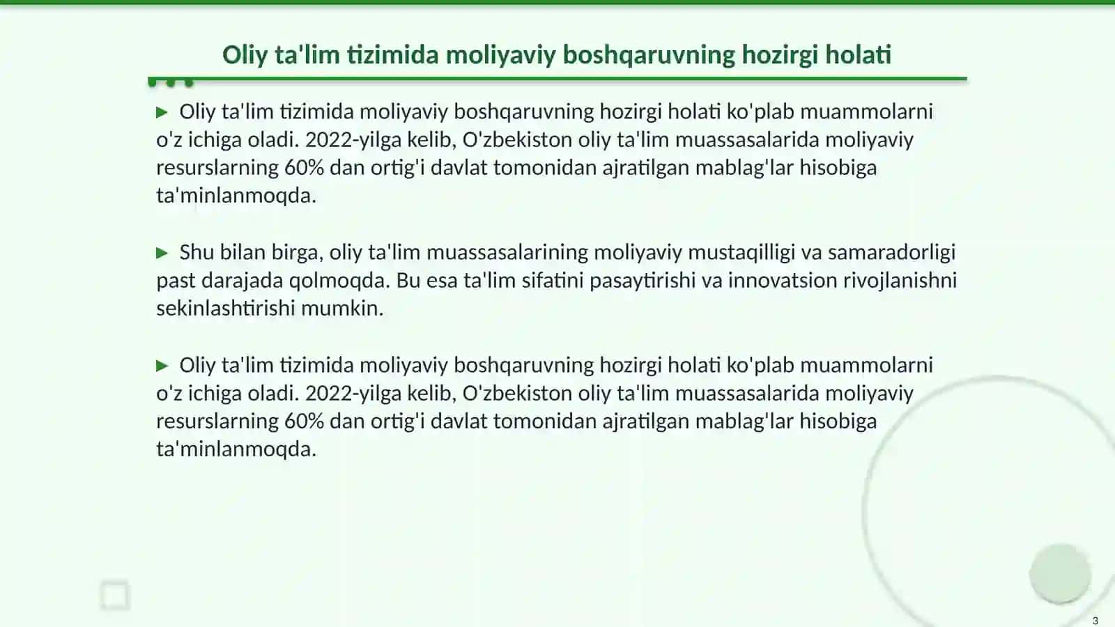 Oliy ta'lim tizimida mustaqil moliyaviy boshqaruv tizimiga o'tishning ahamiyati 3