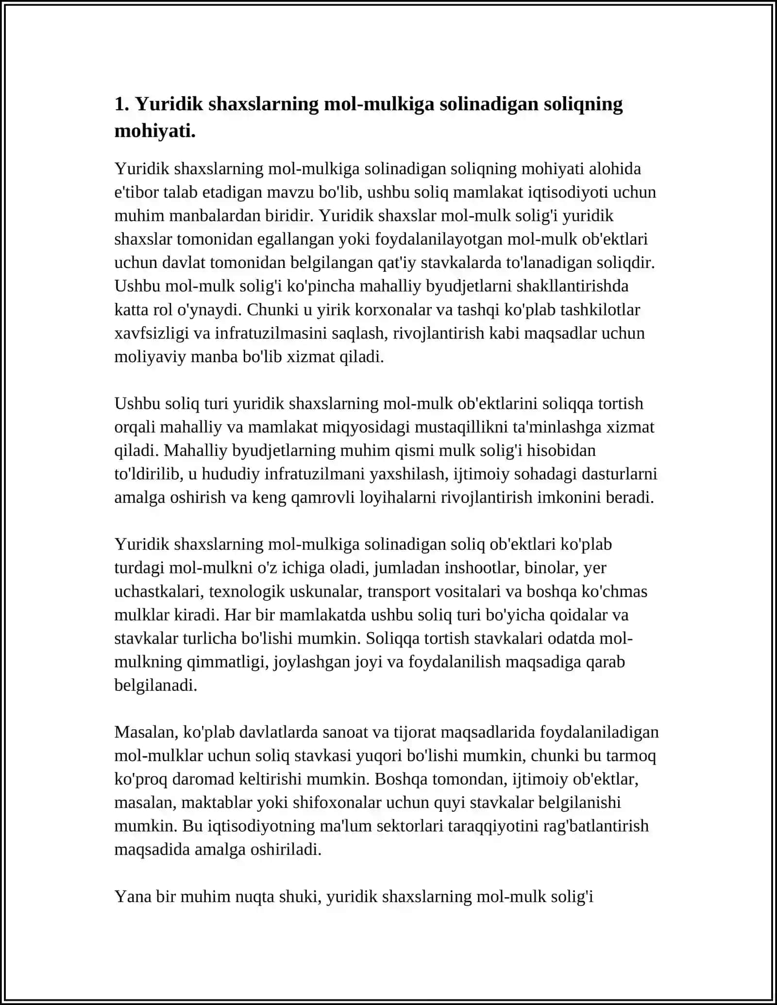 Yuridik shaxslarning mol-mulkiga solinadigan soliqning mohiyati 3