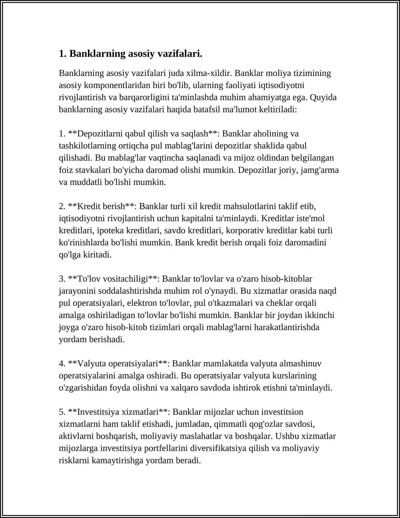 BANKLAR VA ULARNING BOZOR IQTISODIYOTIDAGI OʻRNI 3