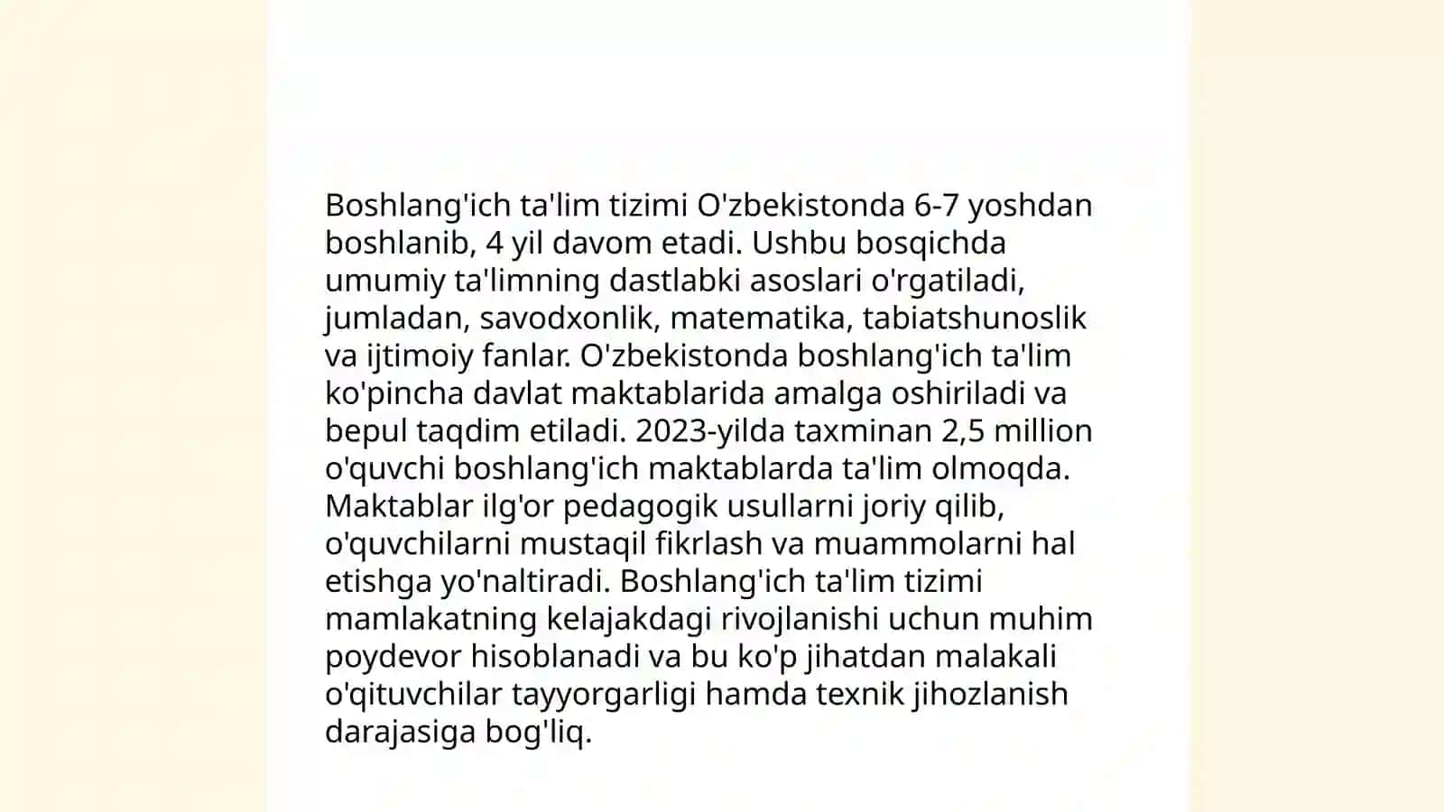 Boshlang'ich ta'lim tizimi O'zbekistonda 3