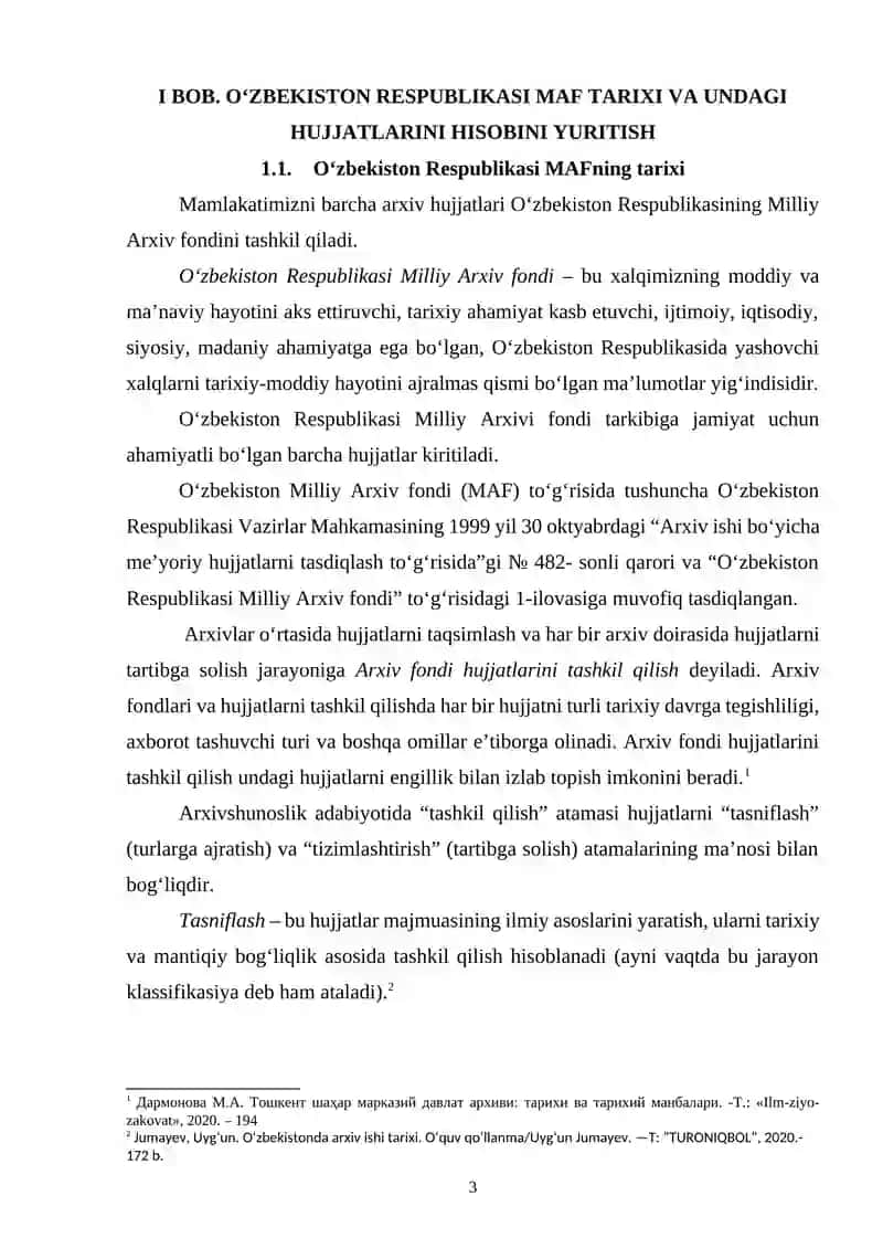 O‘zbekiston Respublikasi MAF hujjatlarini hisobini yuritish. Arxiv hujjatlarini butlash 3