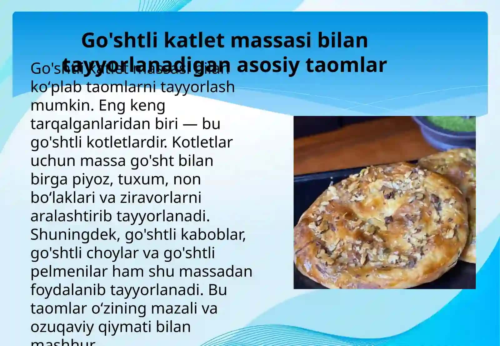 GO'SHTLI KATLET MASSASIDAN TAYYORLANADIGAN TAOMLAR 3