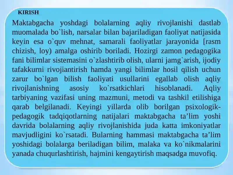 MAKTABGACHATAʼLIMDAOʻQITISHHAMDA TARBIYALASH JARAYONINING SAMARALI TEXNOLOGIYALARINI YARATISH 3