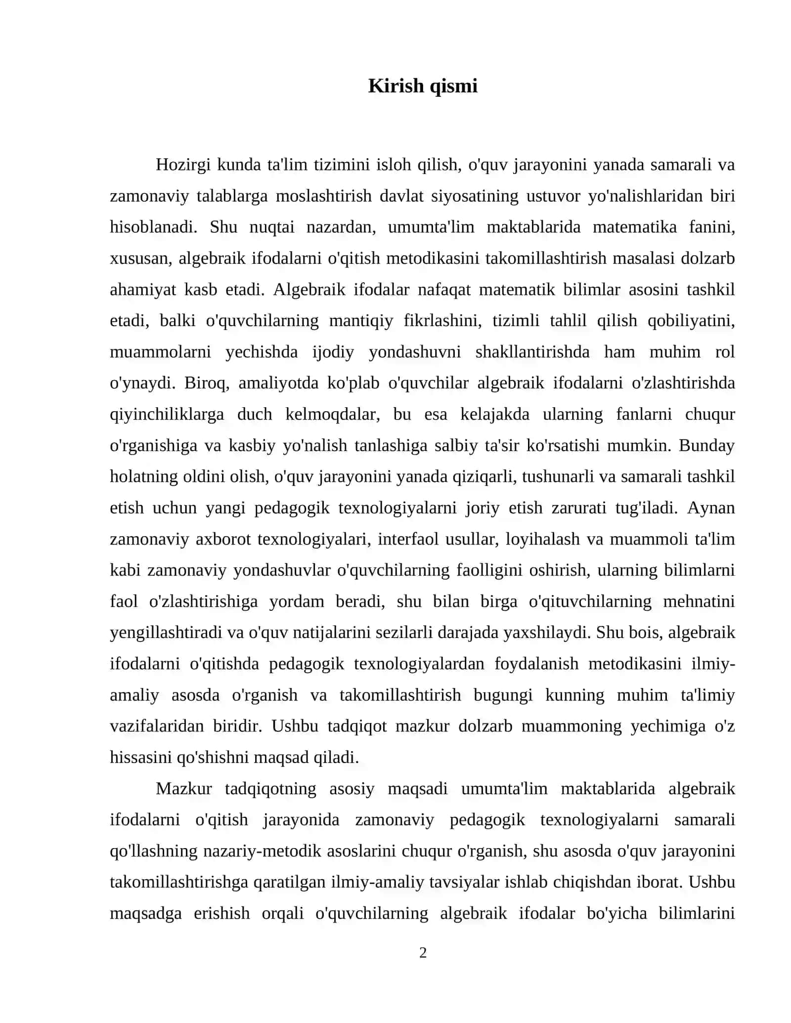 Mavzu: Algebraik ifodalarni o‘qitishda pedagogik texnologiyalardan foydalanish metodikasi 3
