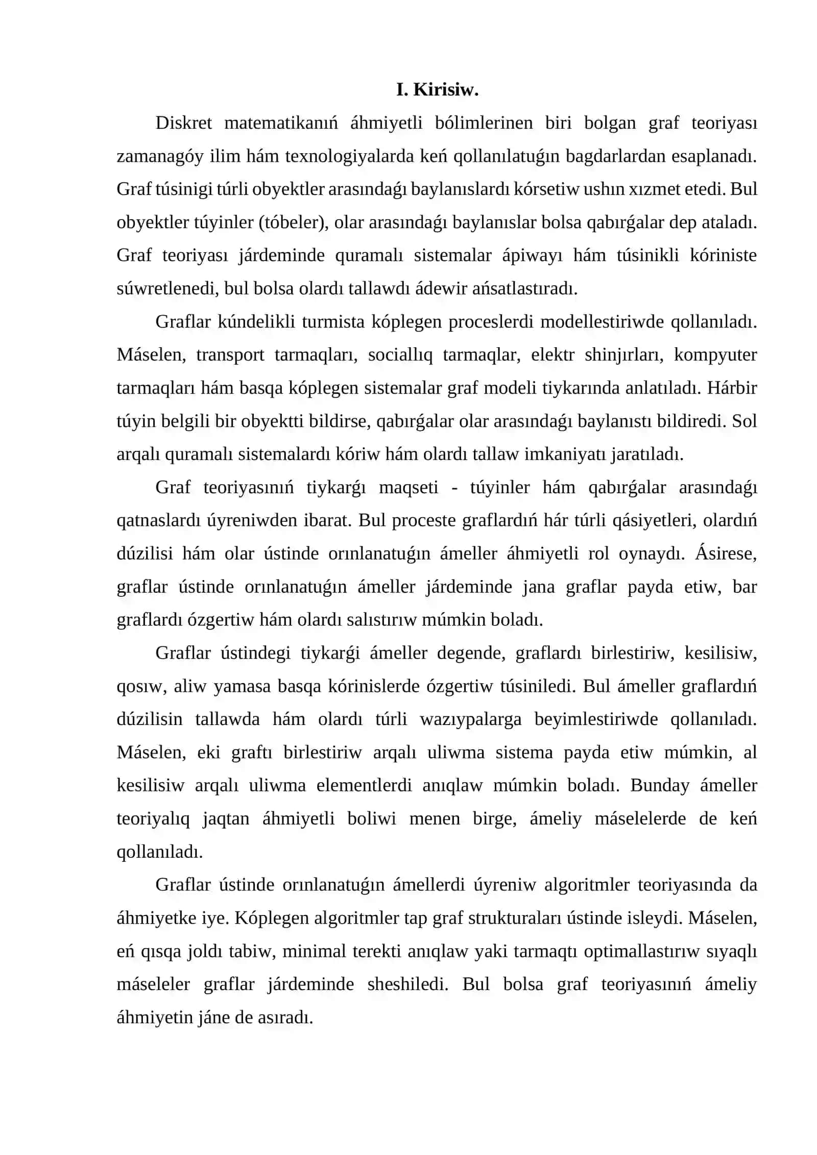 Graflar ústindegi tiykarǵi ámeller 3