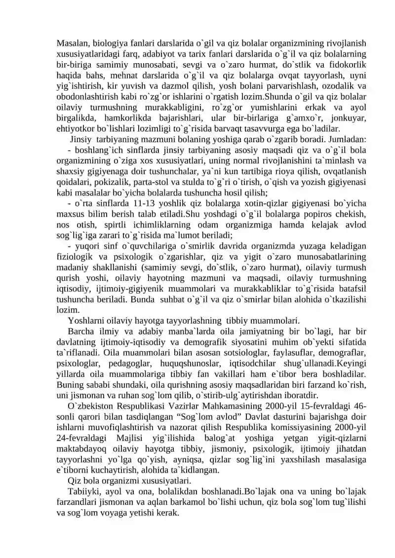 O`smirlik. Jinsiy tarbiya. Oilaviy turmush qurishning tibbiy muammolari. Kontratsepsiya. 3