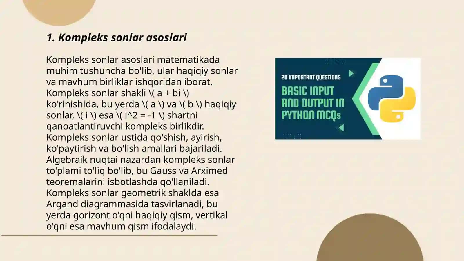 PYTHON da kompleks sonlar bilan ishlash 3