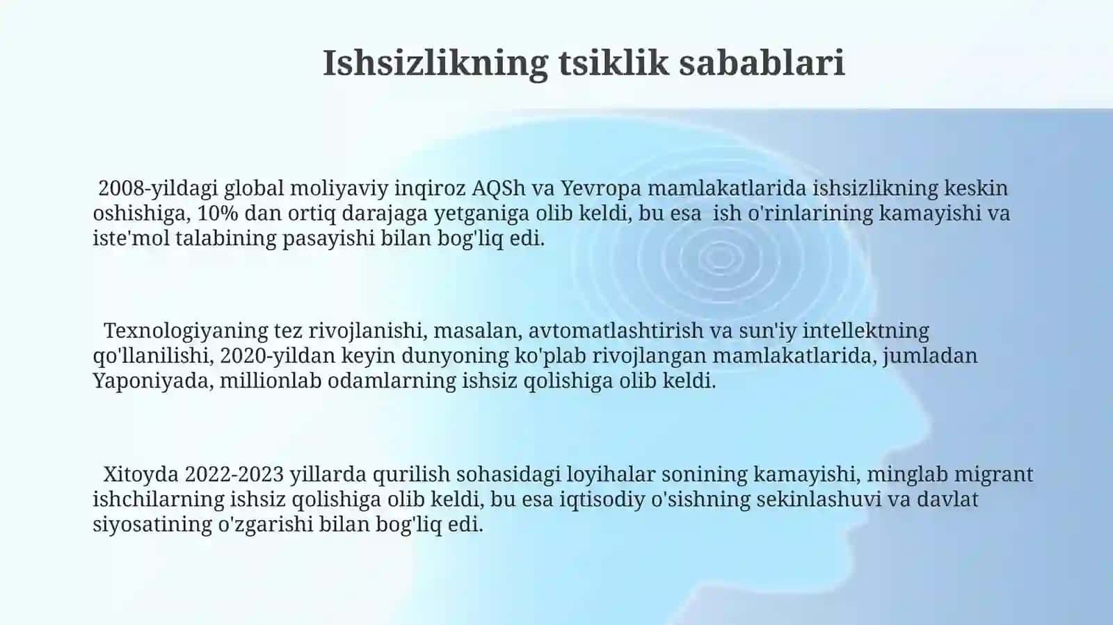 Ishsizlikning kelib chiqish sabablari va namoyon bo'lish shakllari 3