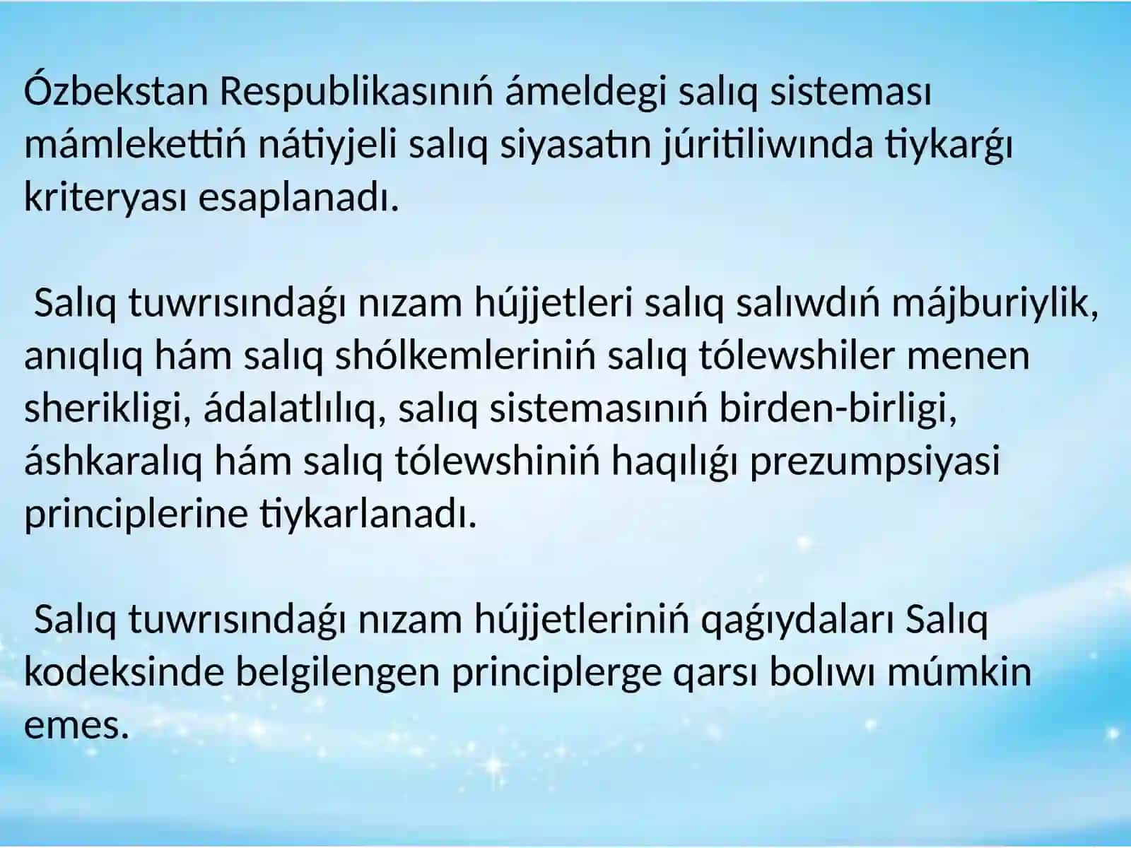 Ózbekstan Respublikası salıq siyasatındaǵı tiykarǵı  mashqalalar. 3