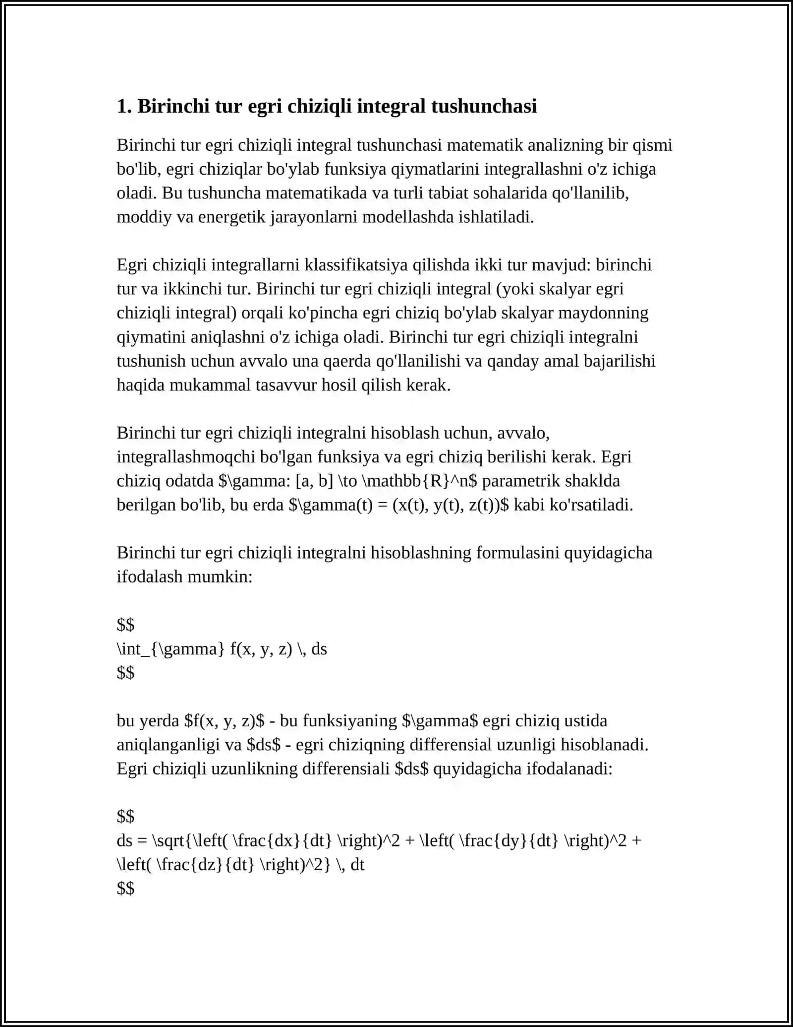 BIRINCHI VA IKKINCHI TUR EGRI CHIZIQLI INTEGRALLARNING GEOMETRIK VA MEHANIK MASALALARGA TATBIQLARI 3