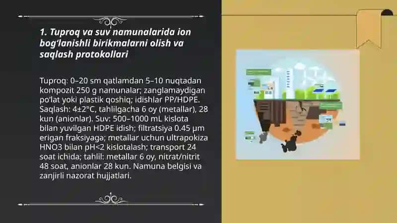 Tuproq va suvning ifloslanishida ion bogʻlanishli birikmalarni aniqlash 3