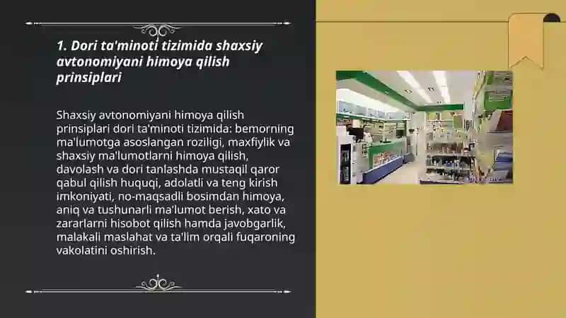 Dori ta'minoti tizimida bioetikani shaxs avtonomiyasi tamoyilini ishlashi 3