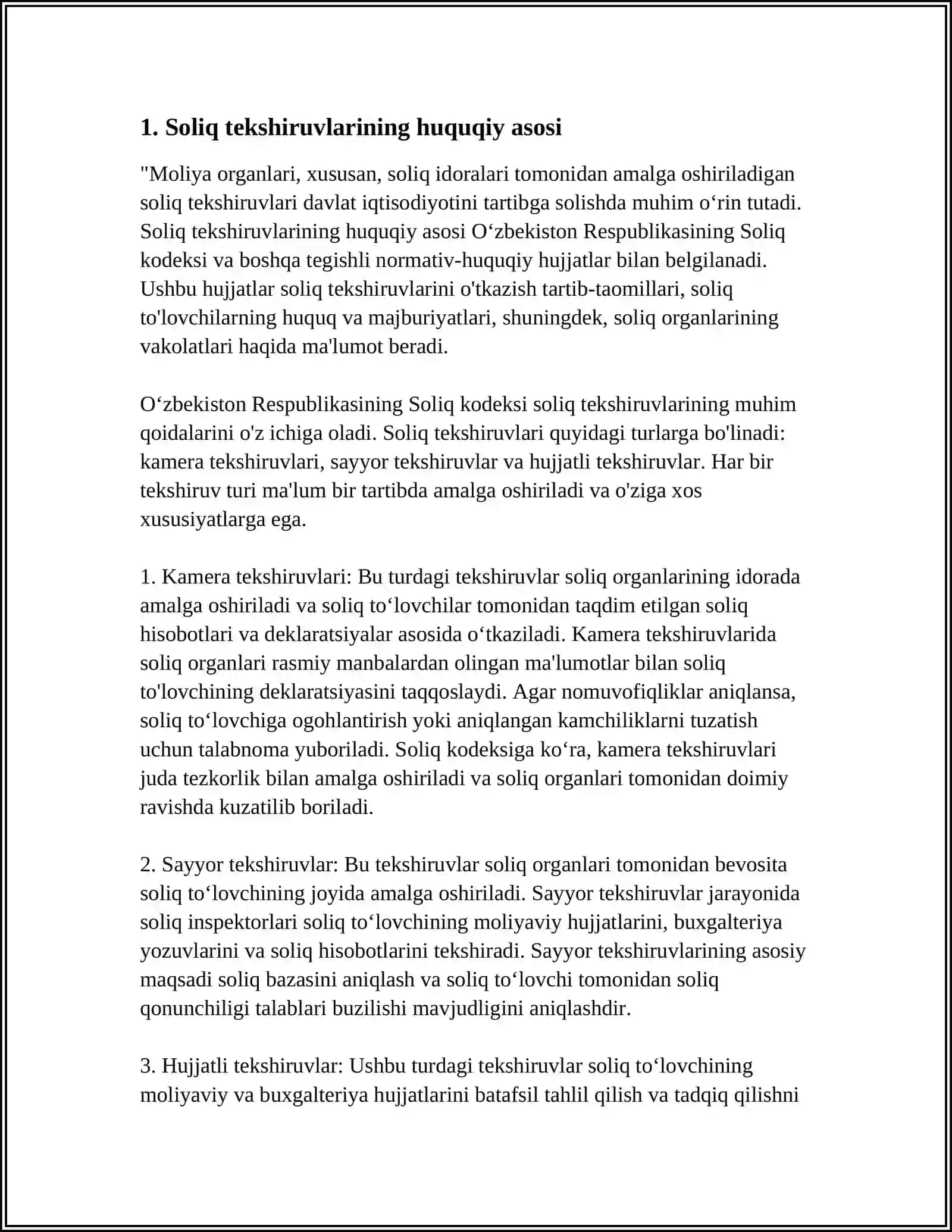 SOLIQ TEKSHIRUVLARINING VA SOLIQ NAZORATI BOSHQA CHORALARINING HUQUQIY OQIBATLARI 3