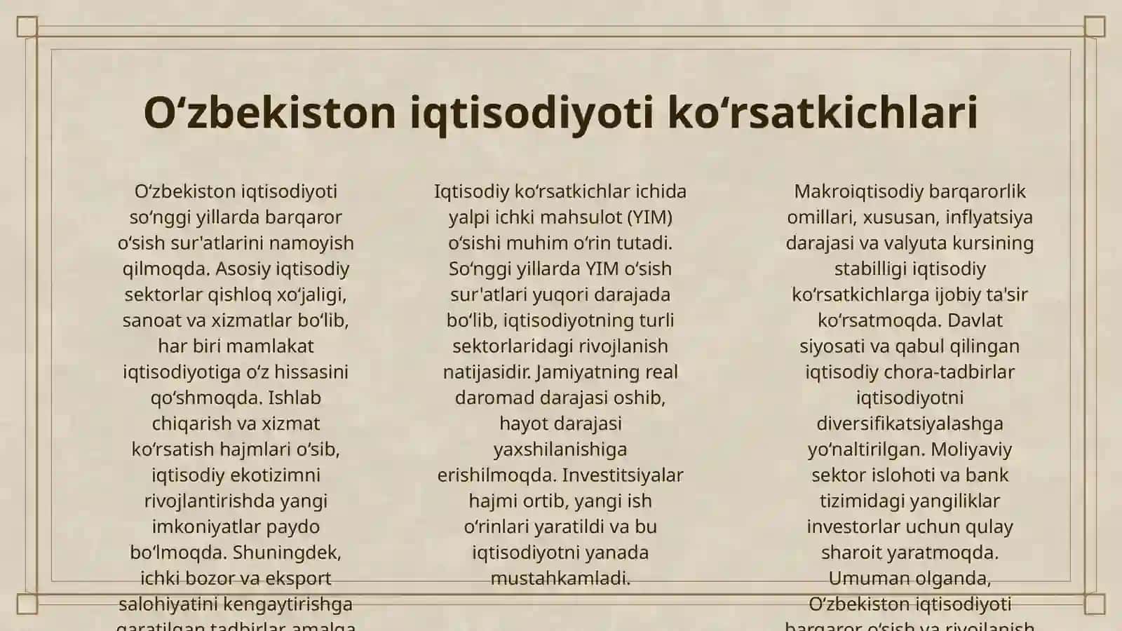 MAKROIQTISODIY KO‘RSATKICHLAR ASOSIDA O‘ZBEKISTON IQTISODIYOTINING TAHLILI 3