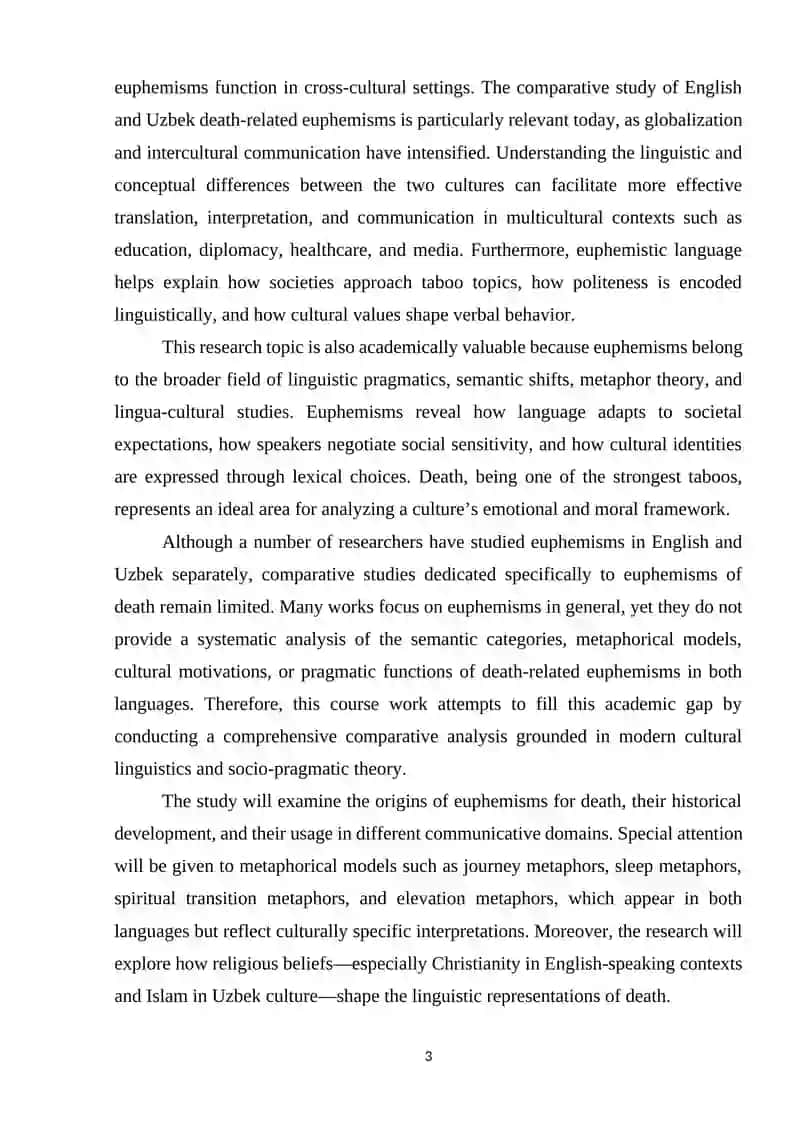 A Comparative Lingua-cultural Study of Death Euphemisms in English and Uzbek 3