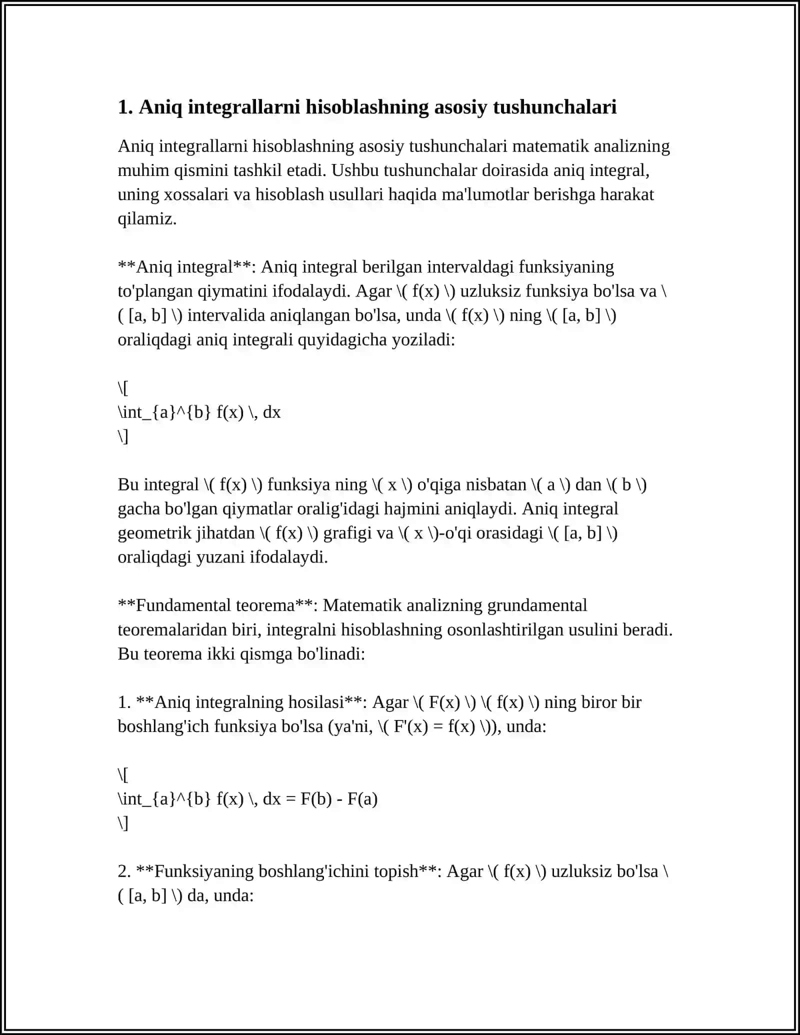 ANIQ INTEGRALLARNI TAQRIBIY HISOBLASH USULLARI VA ALGORITMLARI 3