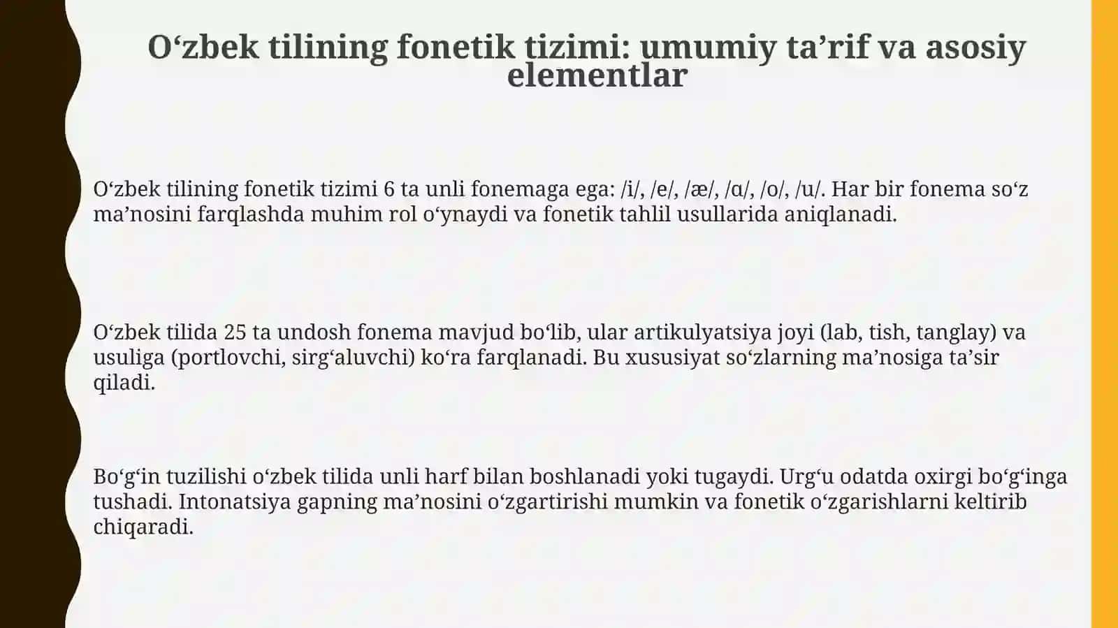 Hozirgi O'zbek tilining fonetik sathi 3