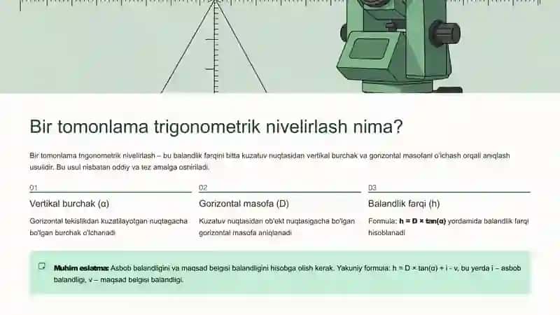Bir va ikki tomonlama trigonometrik nivelirlashni bajarishni o'rganish 3