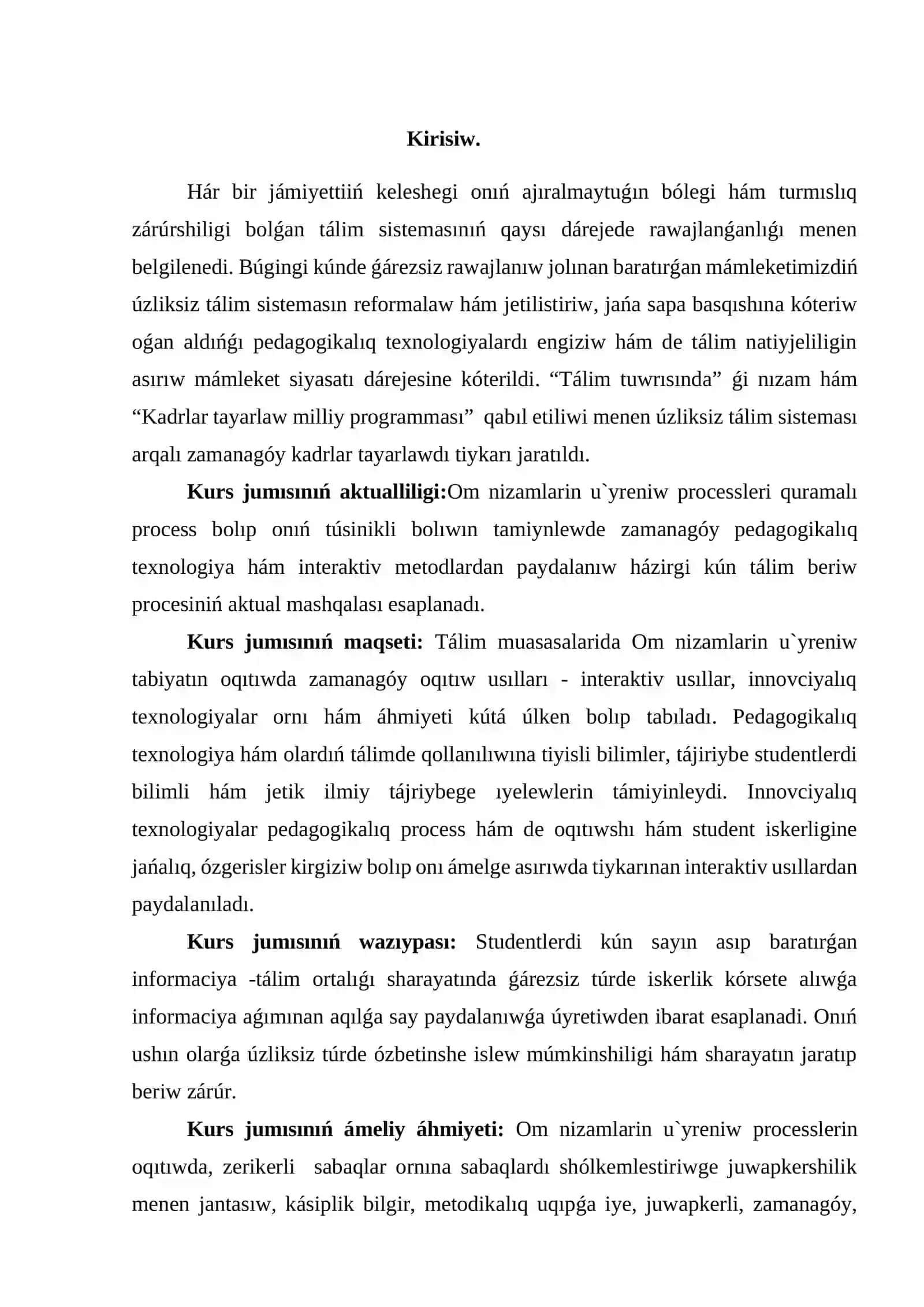 Om nızamların Úyreniw 3