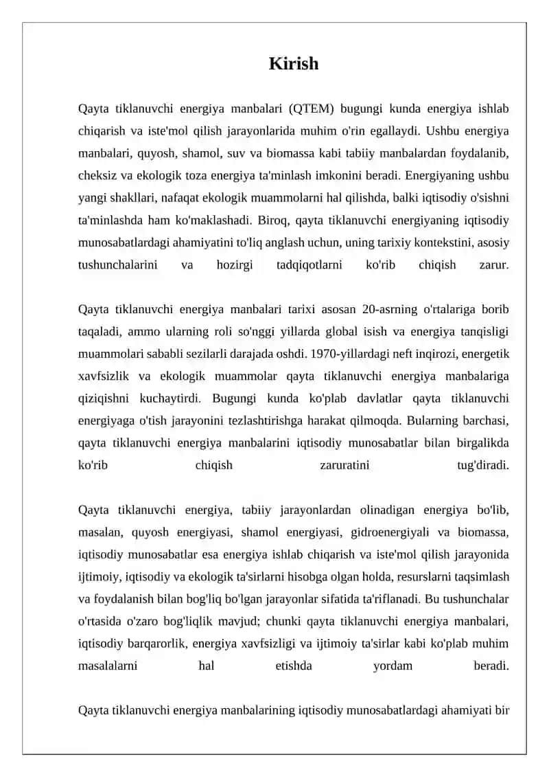 Qayta tiklanuvchi energiya manbalari iqtisodiy munosabatlardagi axamiyati 3