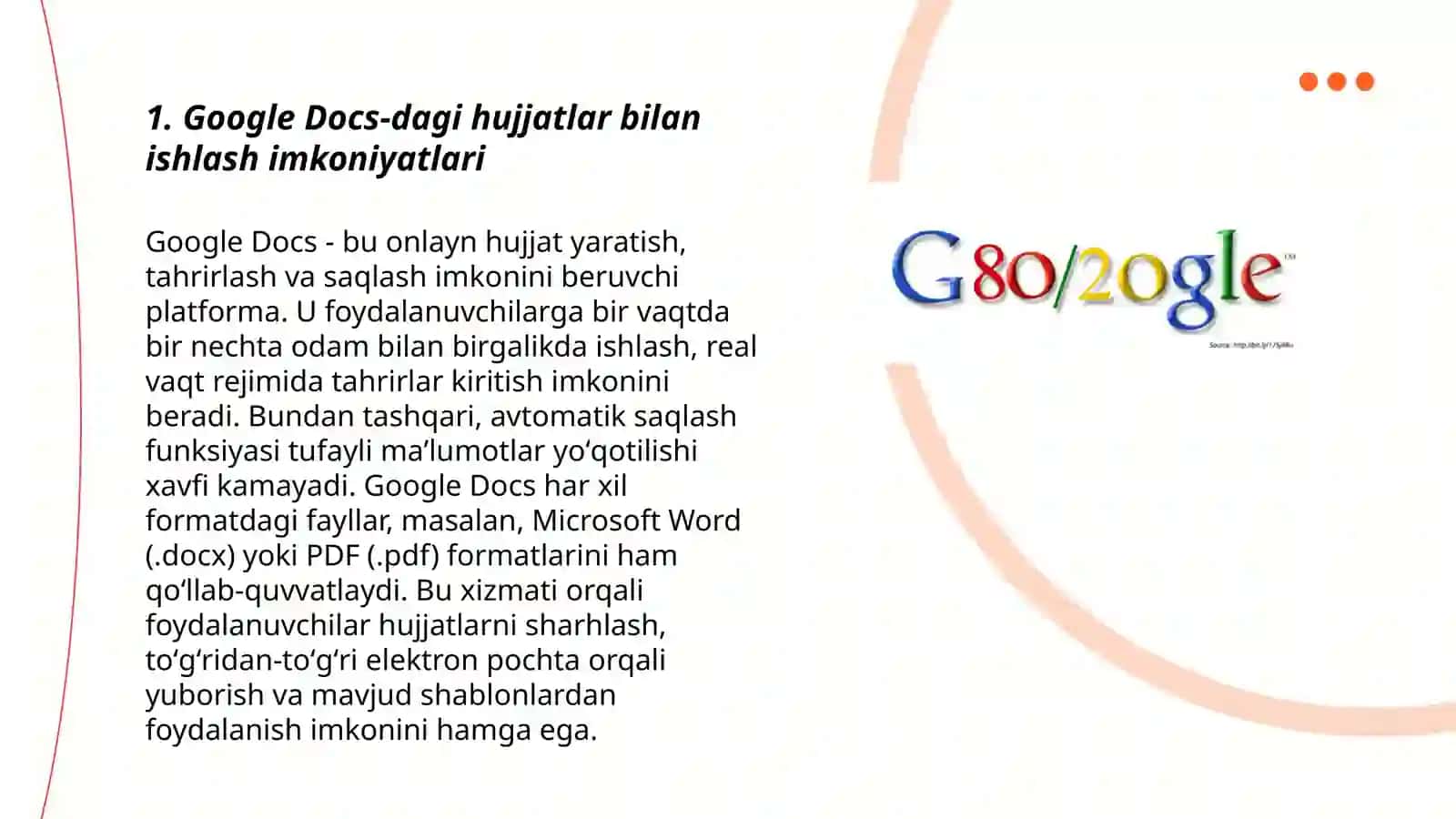 Google Docs-dagi hujjatlar bilan ishlash imkoniyatlari 3