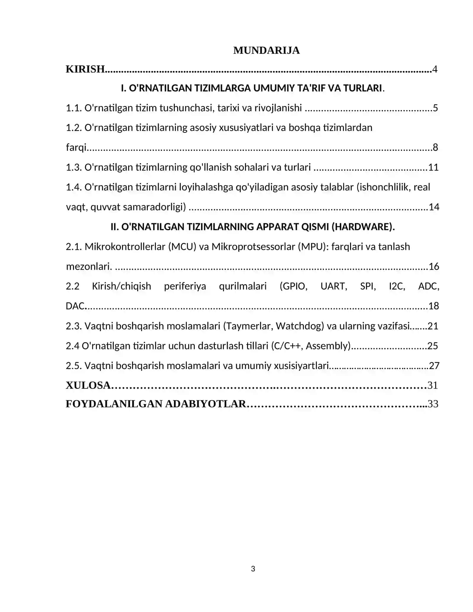 O'RNATILGAN TIZIMLARNING UMUMIY ASOSLARI 3