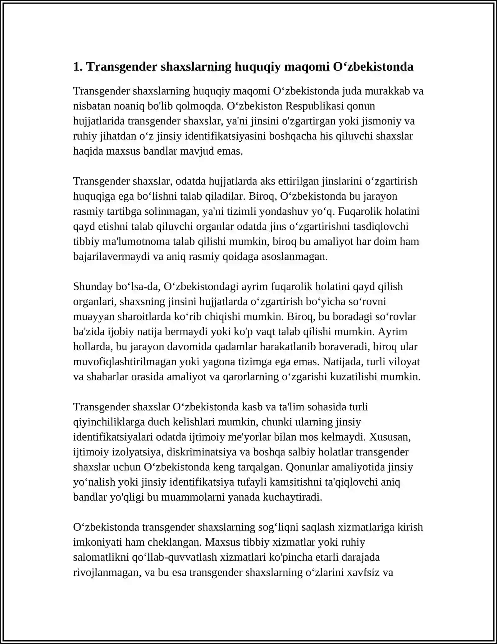 MUSTAQIL ISH Mavzu: TRANSGENDER SHAXSLAR VA O‘ZBEKISTON 3