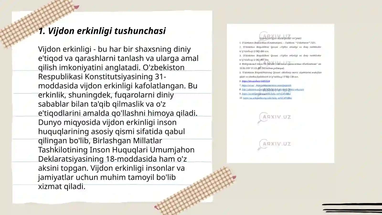 Vijdon erkinligi va diniy tashkilotlar toʻgʻrisidagi qonunni yoritish 3